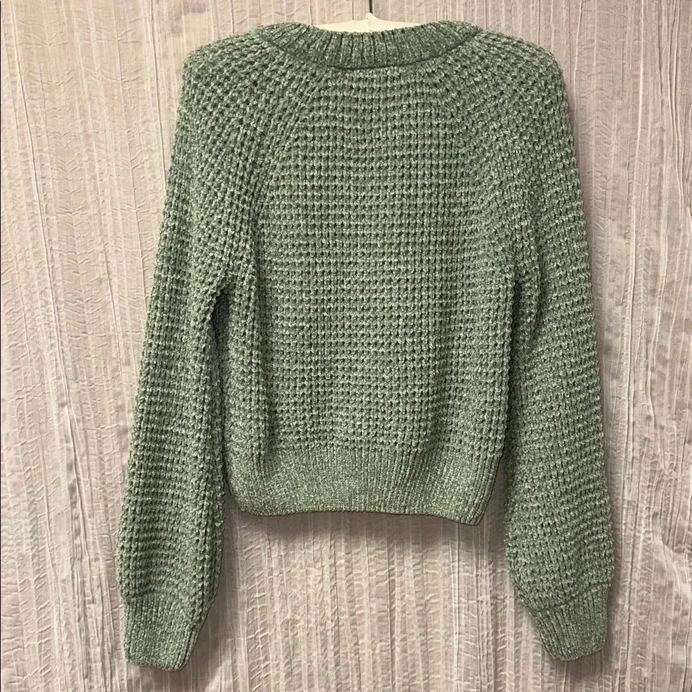 ALTAR’D STATE S Sage Green Chenille Waffle Knit Crew Crop Raglan Sweater - Picture 4 of 13